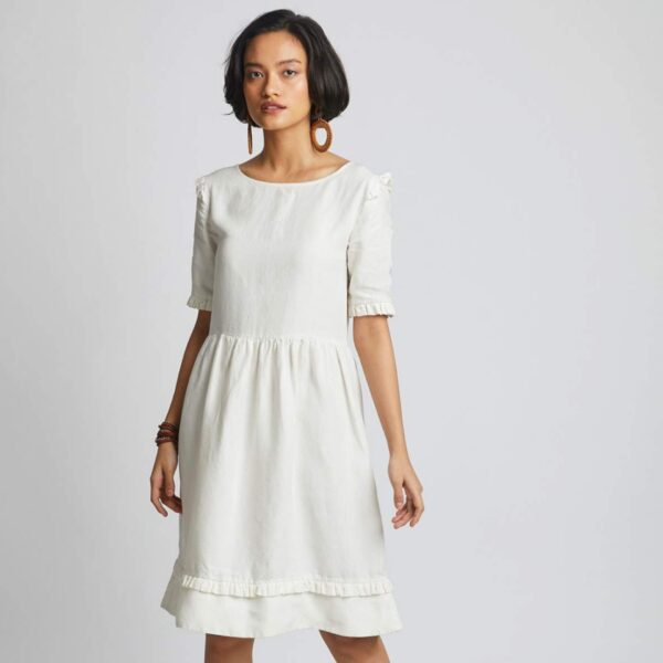 Flare Ruffle Dress White