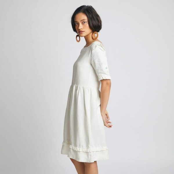 Flare Ruffle Dress White - Image 4