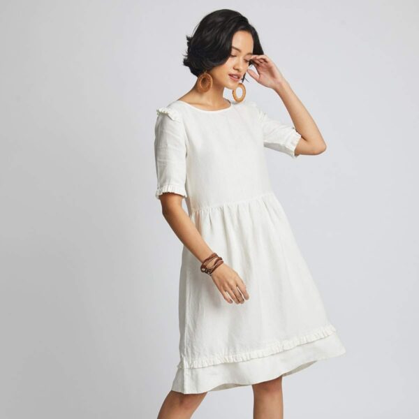 Flare Ruffle Dress White - Image 2