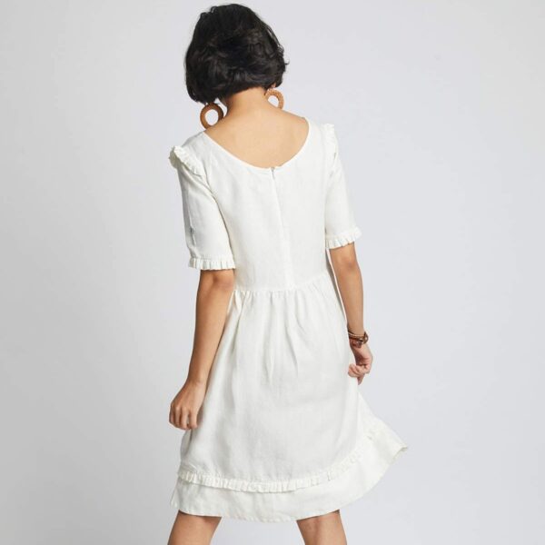 Flare Ruffle Dress White - Image 3